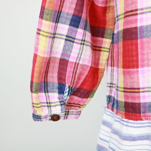 Niko and… Red Plaid Striped Button Front Floral Eyelet Tunic Women’s Size M - Picture 14 of 16